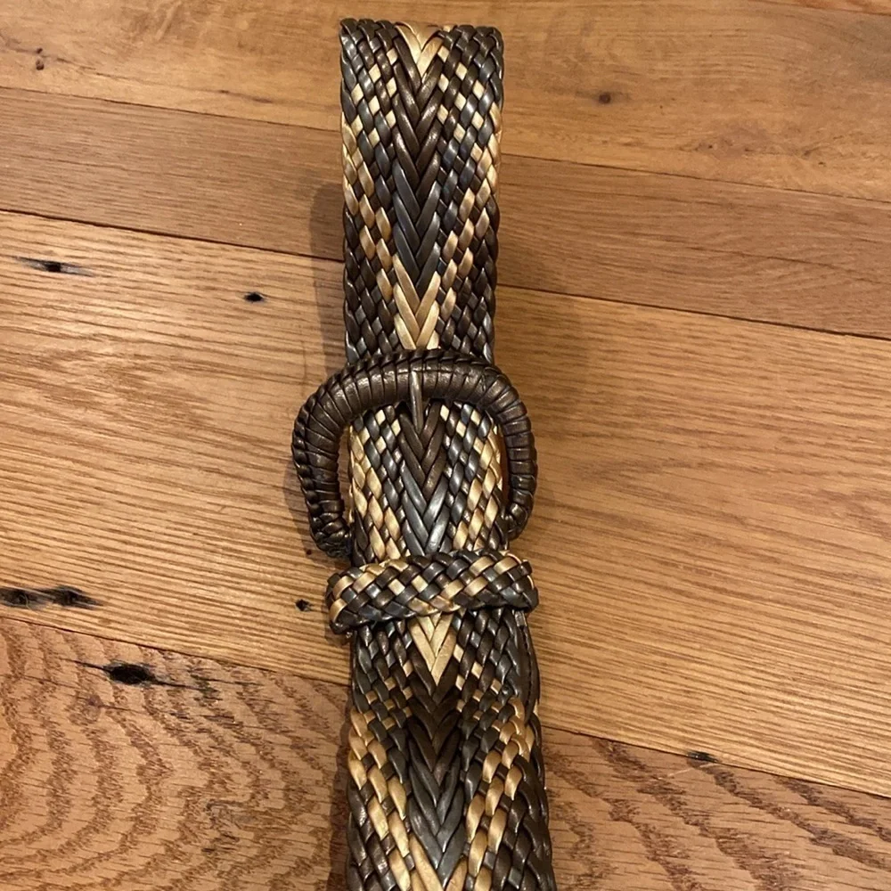 Amanda Smith Metallic Bronze Pewter Gold Snakeskin Effect Woven Wise Belt XL